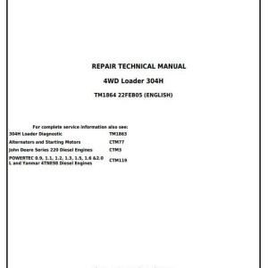 John Deere 304H 4WD Loader Repair Technical Manual TM1864