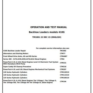 John Deere 410G Backhoe Loader Diagnostic Operation Test Manual TM1881