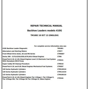 John Deere 410G Backhoe Loader Repair Technical Manual TM1882