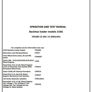 John Deere 310G Backhoe Loader Diagnostic Operation Test Manual TM1885