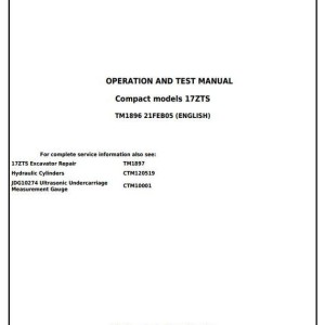 John Deere 17ZTS Excavator Diagnostic Operation Test Manual TM1896
