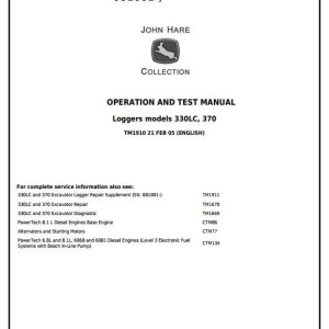 John Deere 330LC 370 Excavator Logger Operation Test Supplement TM1910