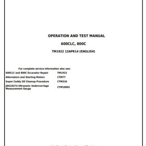 John Deere 600CLC 800C Excavator Diagnostic Operation Test Manual TM1922