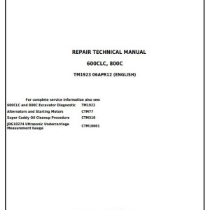John Deere 600CLC 800C Excavator Repair Technical Manual TM1923
