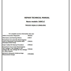 John Deere 160CLC Excavator Repair Technical Manual TM1933
