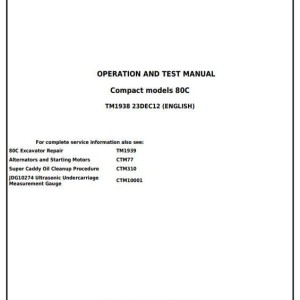 John Deere 80C Excavator Diagnostic Operation Test Manual TM1938