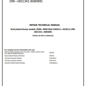 John Deere 350D 400D Articulated Dump Truck Repair Technical Manual TM1941