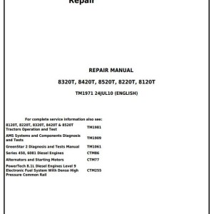 John Deere 8120T 8220T 8320T 8420T 8520T Tractor Repair Manual TM1971