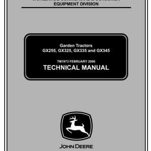 John Deere GX325 GX335 GX345 GX255 Lawn Garden Tractor Technical Manual TM1973