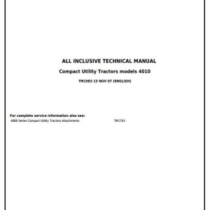 John Deere 4010 Compact Utility Tractor Diagnostic Repair Technical Manual TM1983