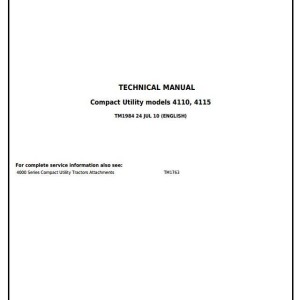 John Deere 4110 4115 Compact Utility Tractor Diagnostic Repair Technical Manual TM1984
