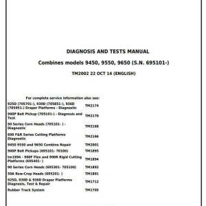 John Deere 9450 9550 9650 Combine Diagnosis Test Manual TM2002