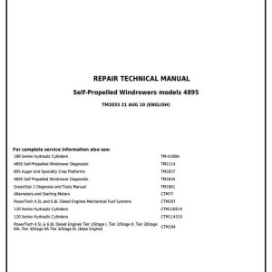 John Deere 4895 Self-Propelled Windrower Repair Technical Manual TM2033