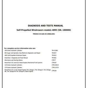 John Deere 4895 Self Propelled Windrower Diagnosis Test Manual TM2034