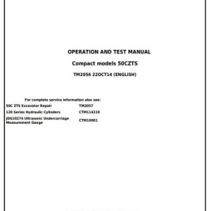John Deere 50Czts Excavator Diagnostic Operation Test Manual TM2056