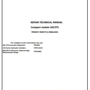 John Deere 50Czts Excavator Repair Technical Manual TM2057