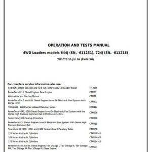 John Deere 644J 724J 4WD Loader Diagnostic Operation Test Manual TM2075