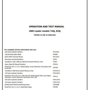 John Deere 744J 824J 4WD Loaders Diagnostic Operation Test Manual TM2083