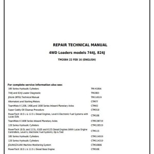 John Deere 744J 824J 4WD Loader Repair Technical Manual TM2084