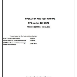 John Deere 135C RTS Excavator Diagnostic Operation Test Manual TM2093