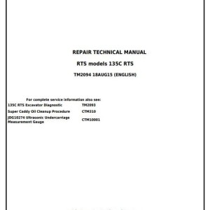 John Deere 135C RTS RTS Excavator Repair Technical Manual TM2094