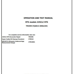 John Deere 225CLC RTS Excavator Diagnostic Operation Test Manual TM2095