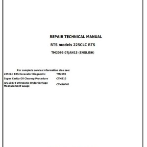 John Deere 225CLC RTS RTS Excavator Repair Technical Manual TM2096