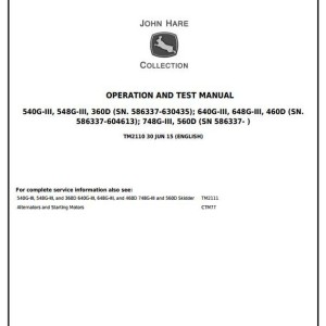 John Deere 540G3 548G3 640G3 648G3 748G3 Timberjack 360D 460D 560D Skidder Diagnostic Operation Test Manual TM2110