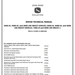 John Deere 540G-3 548G-3 640G-3 648G-3 748G-3 Timerjack 360D 460D 560D Skidder Repair Technical Manual TM2111