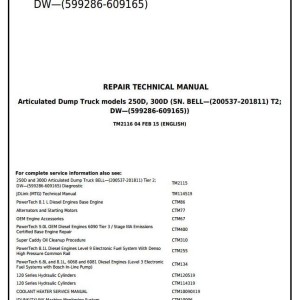 John Deere 250D 300D Articulated Dump Truck Repair Technical Manual TM2116