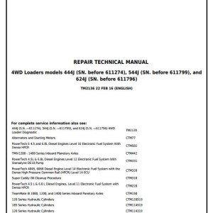John Deere 444J 544J 624J 4WD Loader Repair Technical Manual TM2136