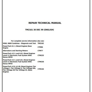 John Deere 9560 9660 Combine Repair Technical Manual TM2161