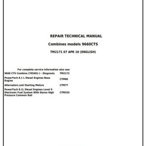 John Deere 9660 CTS Self-Propelled Combine Repair Technical Manual TM2171