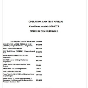 John Deere 9660 CTS Combine Diagnosis Operation Test Manual TM2172