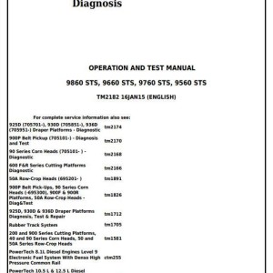 John Deere 9560STS 9660STS 9760STS 9860STS Combine Diagnosis Operation Test Manual TM2182