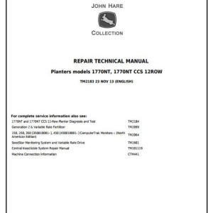 John Deere 1770NT 1770NT CCS 12-Row Planter Repair Technical Manual TM2183