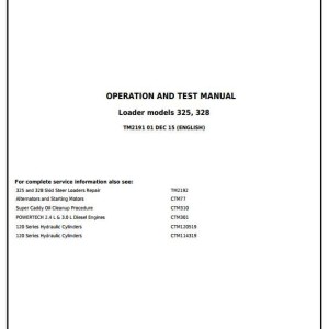 John Deere 325, 328 Skid Steer Loader Diagnostic Operation Test Manual TM2191