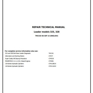 John Deere 325 328 Skid Steer Loader Repair Technical Manual TM2192