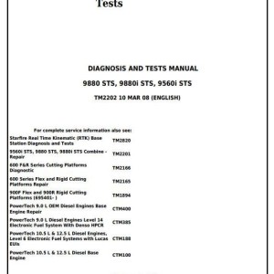 John Deere 9560i 9880 9880i STS Combine Diagnostic Test Manual TM2202