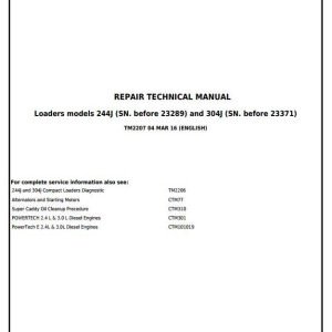 John Deere 244J 304J Compact Loader Repair Technical Manual TM2207