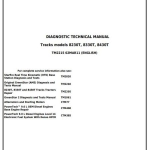 John Deere 8230T 8330T 8430T Tracks Tractor Operation Test Diagnosis Technical Manual TM2215