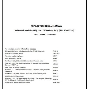 John Deere 643J 843J Wheeled Feller Buncher Sevice Repair Technical Manual TM2217
