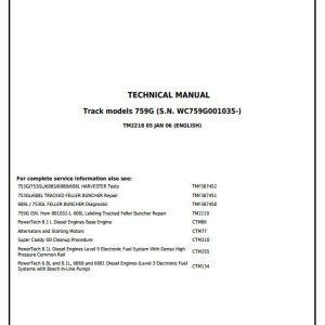 John Deere 759G Leveling Feller Buncher Track Harvester Technical Manual TM2218