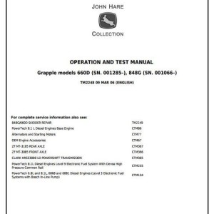 John Deere Timberjack 848G 660D Grapple Skidder Diagnostic Operation Test Manual TM2248