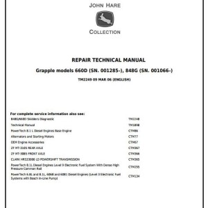 John Deere 848G Timberjack 660D Grapple Skidder Repair Technical Manual TM2249