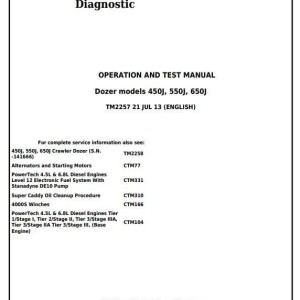 John Deere 450J 550J 650J Crawler Dozer Diagnostic Operation Test Manual TM2257