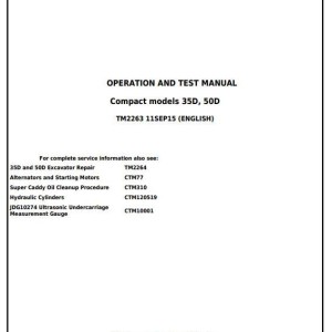 John Deere 35D 50D Compact Excavator Operation Test Manual TM2263