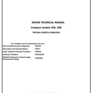 John Deere 35D 50D Compact Excavator Repair Technical Manual TM2264