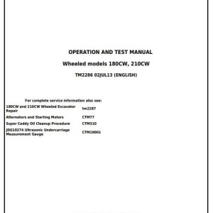 John Deere 180CW 210CW Wheeled Excavator Diagnostic Operation Test Manual TM2286