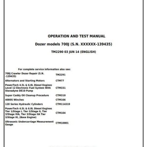 John Deere 700J Crawler Dozer Diagnostic Operation Test Manual TM2290